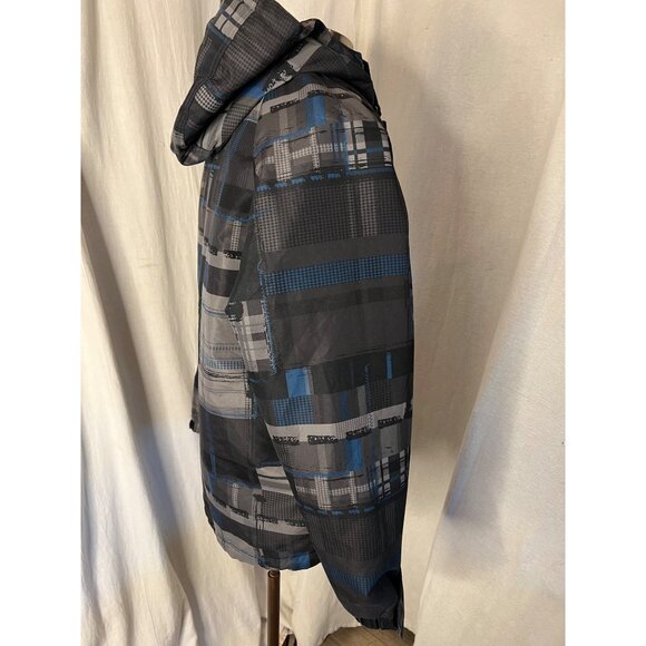 Tony, Hawk jacket medium plaid blue black hooded full-zip-pocket-under arm - Picture 5 of 16